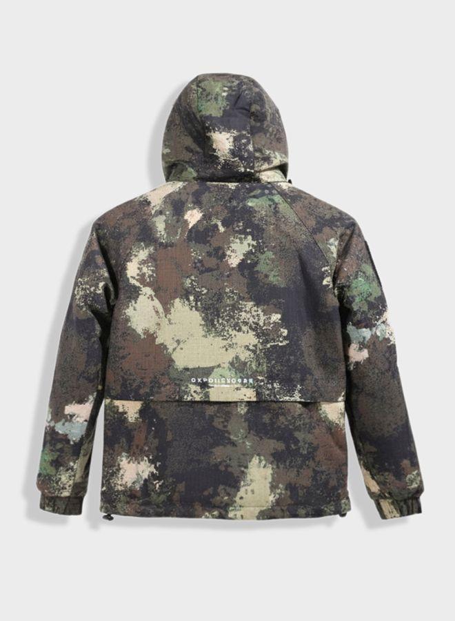 The Indian Garage Co Men Regular Fit Printed Hooded Full Sleeves Winter Jacket - Image 5